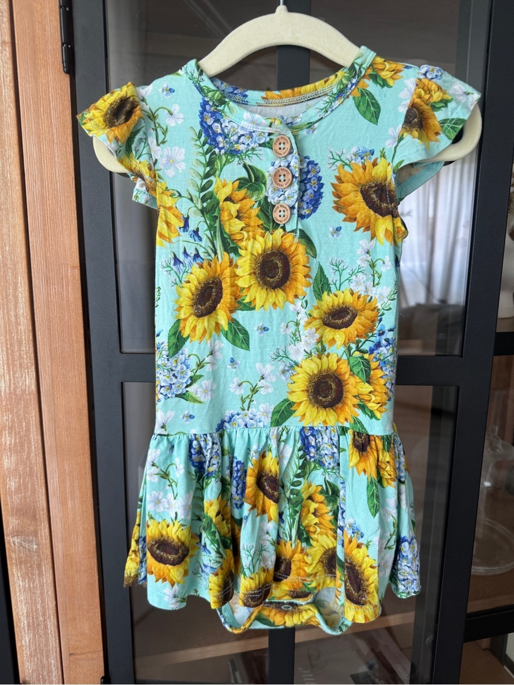 Posh Peanut bamboo twirl dress onesie sunflowers print bodysuit ruffle baby girl